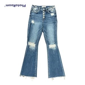 Flying Monkey Distressed Flare Button Fly Jeans • 28